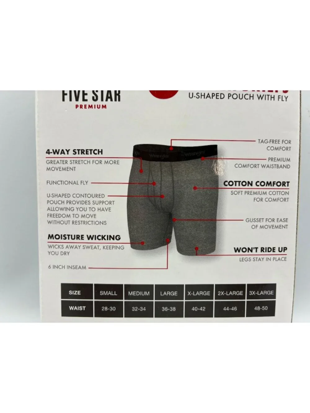 Wrangler Mens Cotton Stretch Boxer Briefs S 6-Pack Moisture Wicking Comfort Fit